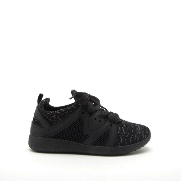 Qupid Knit Lace up Black sneakers - Picture 2 of 9